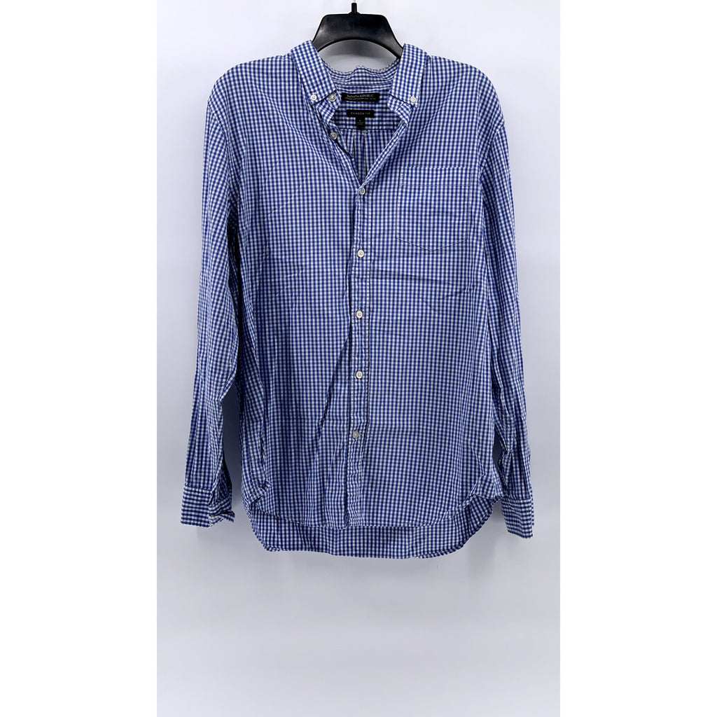 BANANA REPUBLIC Women's Blue Gingham Camden Fit Button-Up Shirt SZ L