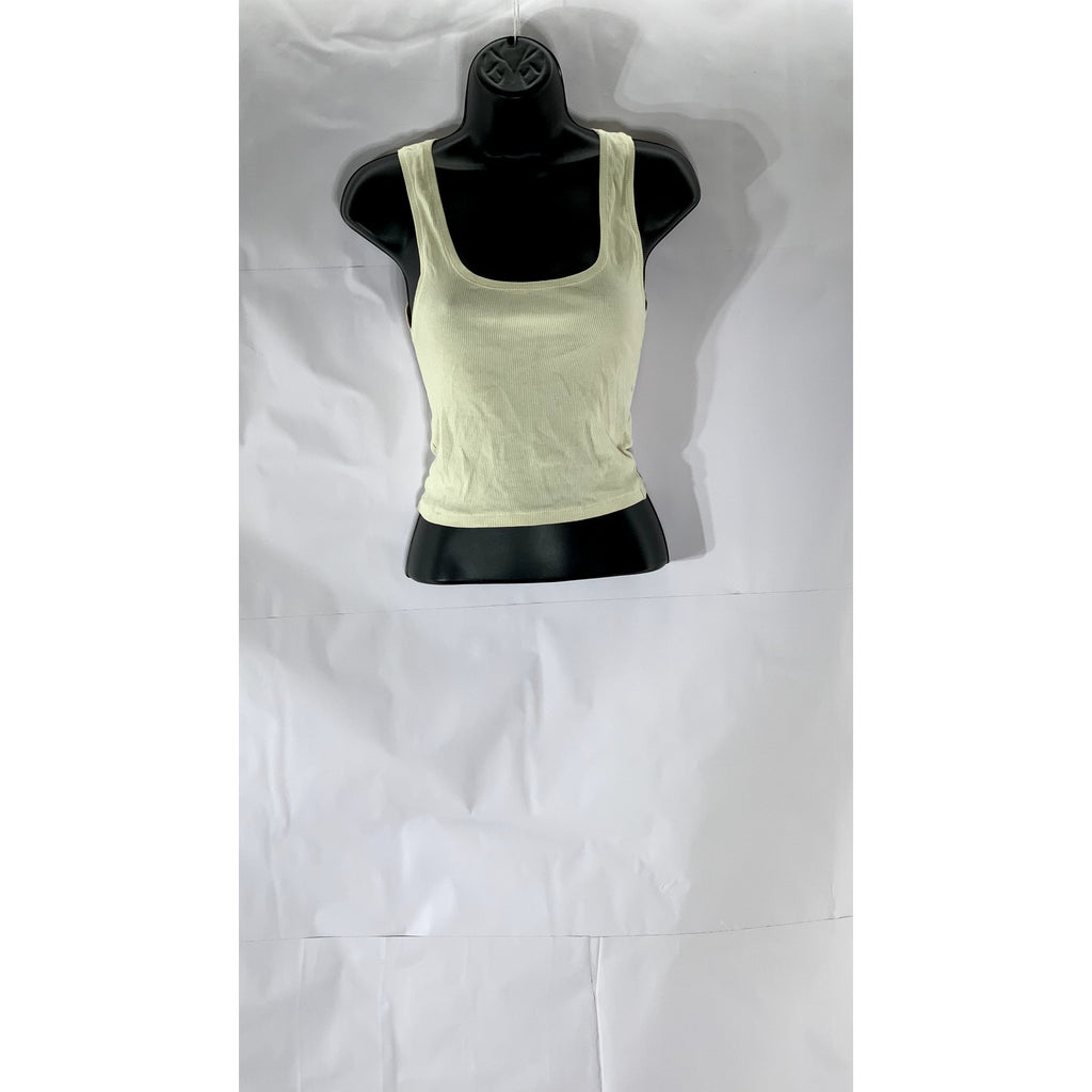 SKIMS Women's Beige Ribbed Scoop-Neck Cropped Tank Top SZ M