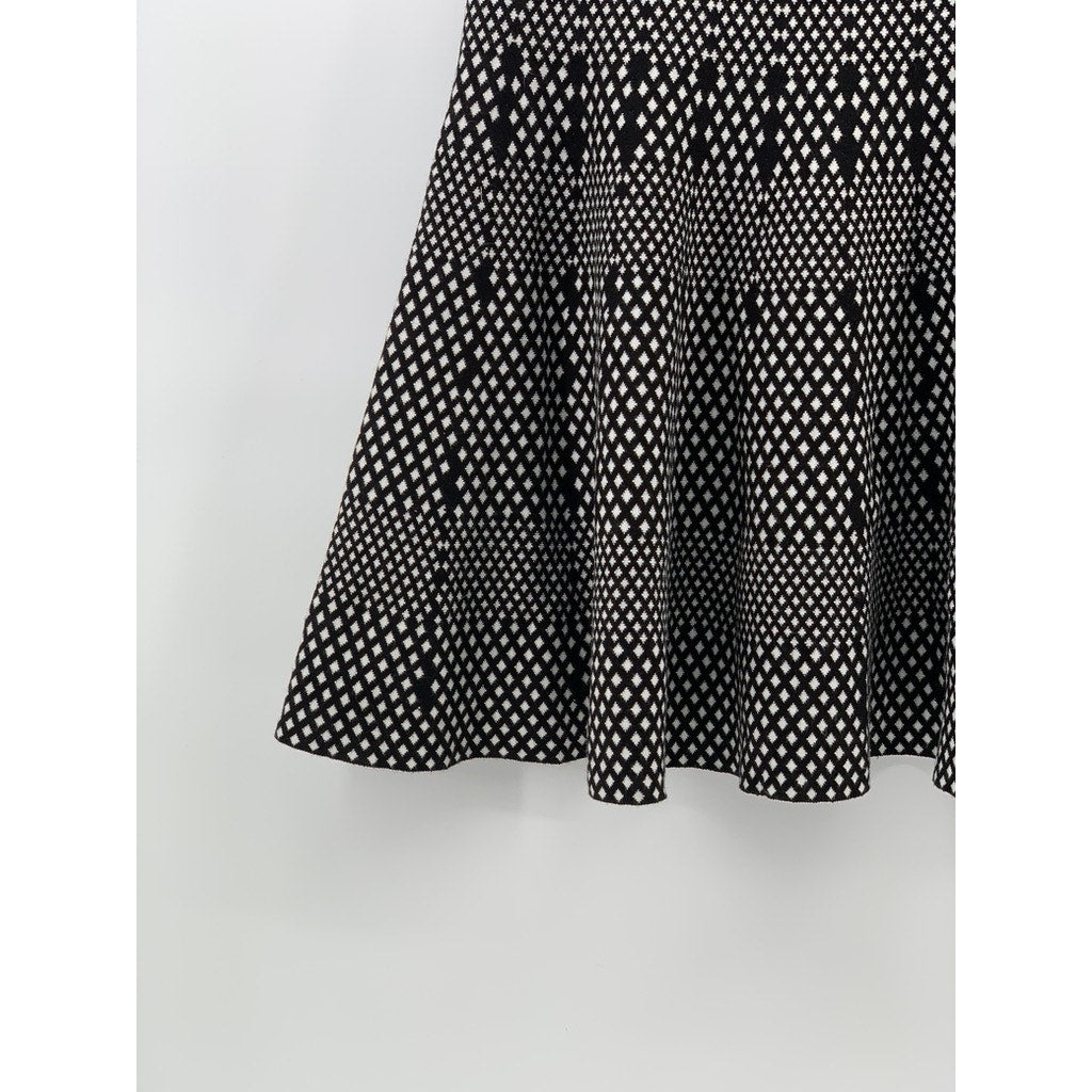 CARMEN MARC VALVO Women's Black-White Knit Mixed Diamond Flare Pull-On Skirt SZM