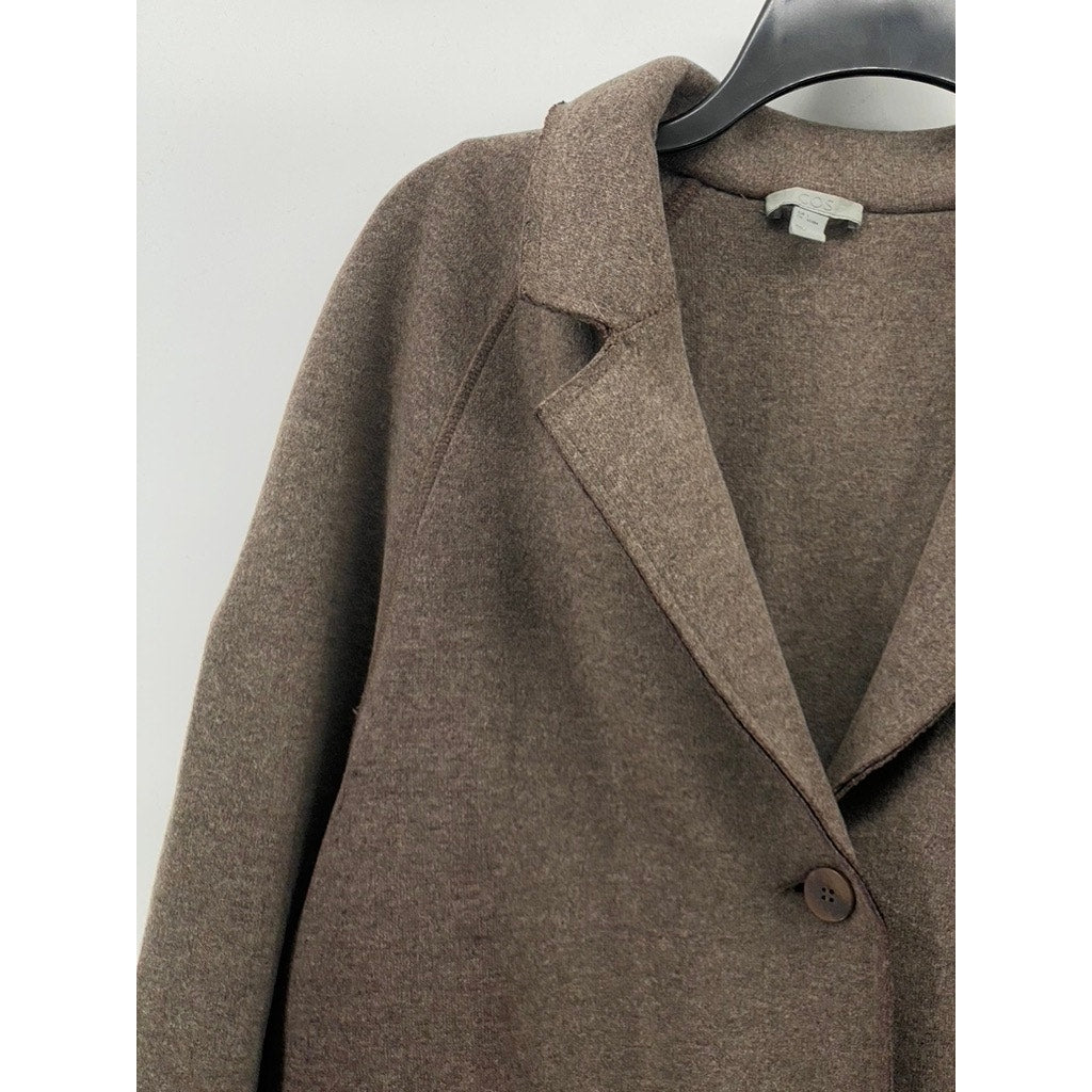 COS Women’s Brown Wool-Blend Three-Button Notch Collar Long Coat SZ S