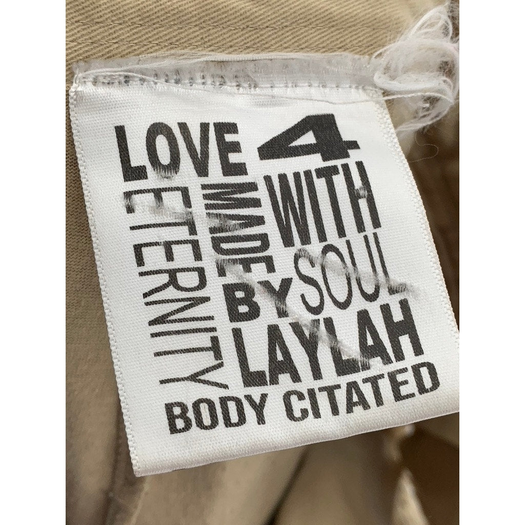 BODY CITATED Women's Tan Distressed Newspaper Logo Mini Skirt SZ S