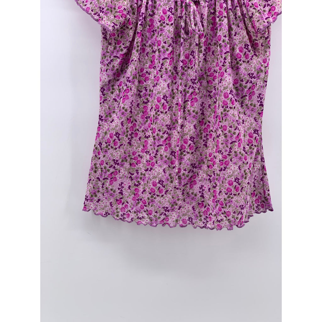 CHARLOTTE RUSSE Women's Pink Floral Scoop-Neck Short Flutter Sleeve Top SZ S