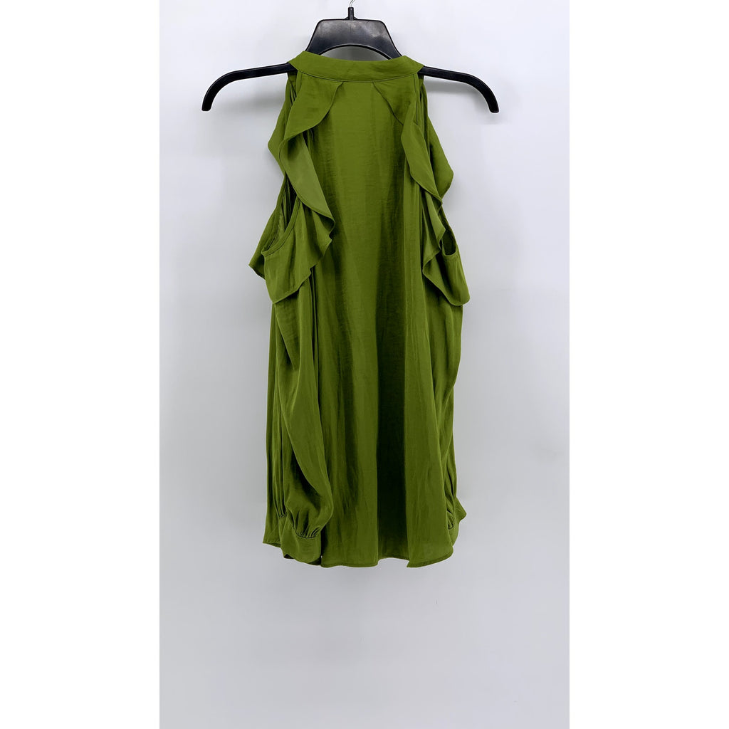 BISOU BISOU Women's Green Ruffle Tie-Neck Sleeveless Top SZ L