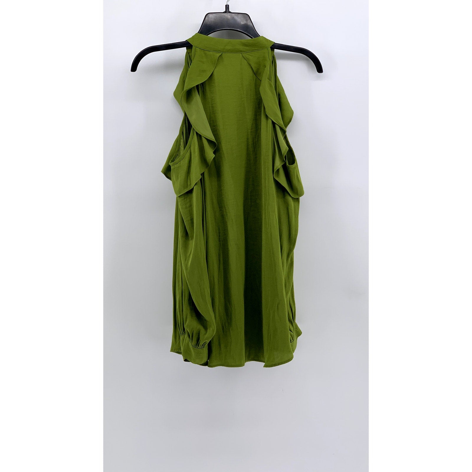 BISOU BISOU Women's Green Ruffle Tie-Neck Sleeveless Top SZ L