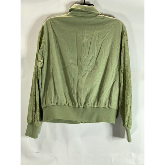 7 FOR ALL MANKIND Women's Green Zip-Up Eyelet Long Sleeve Bomber Jacket SZ XS