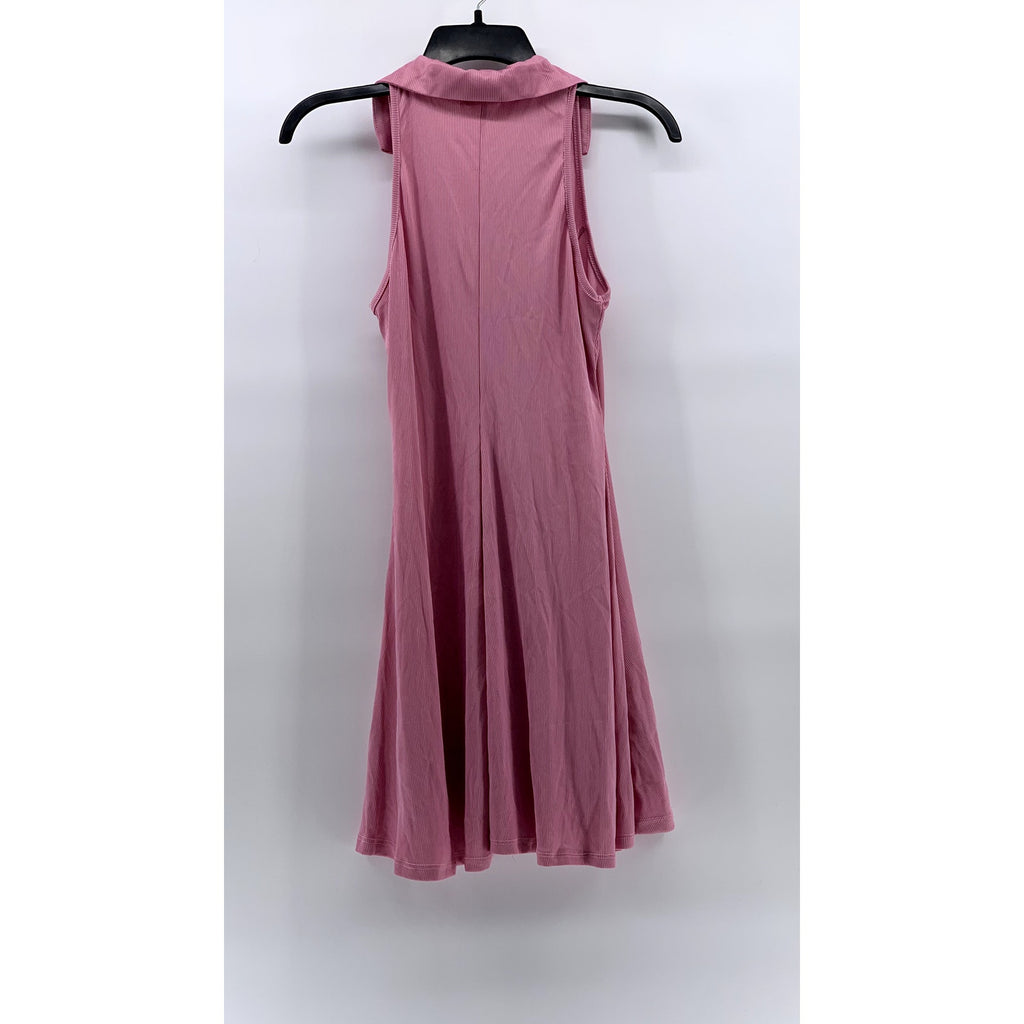 HEART & HIPS Women's Pink Ribbed V-Neck Collared Sleeveless Mini Dress SZ L