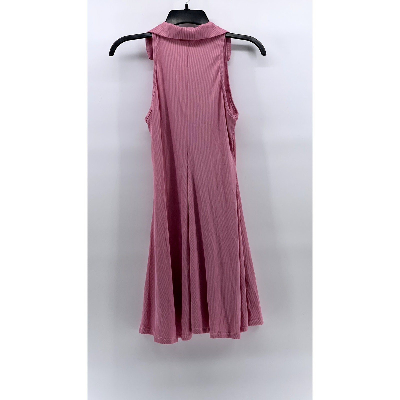 HEART & HIPS Women's Pink Ribbed V-Neck Collared Sleeveless Mini Dress SZ L