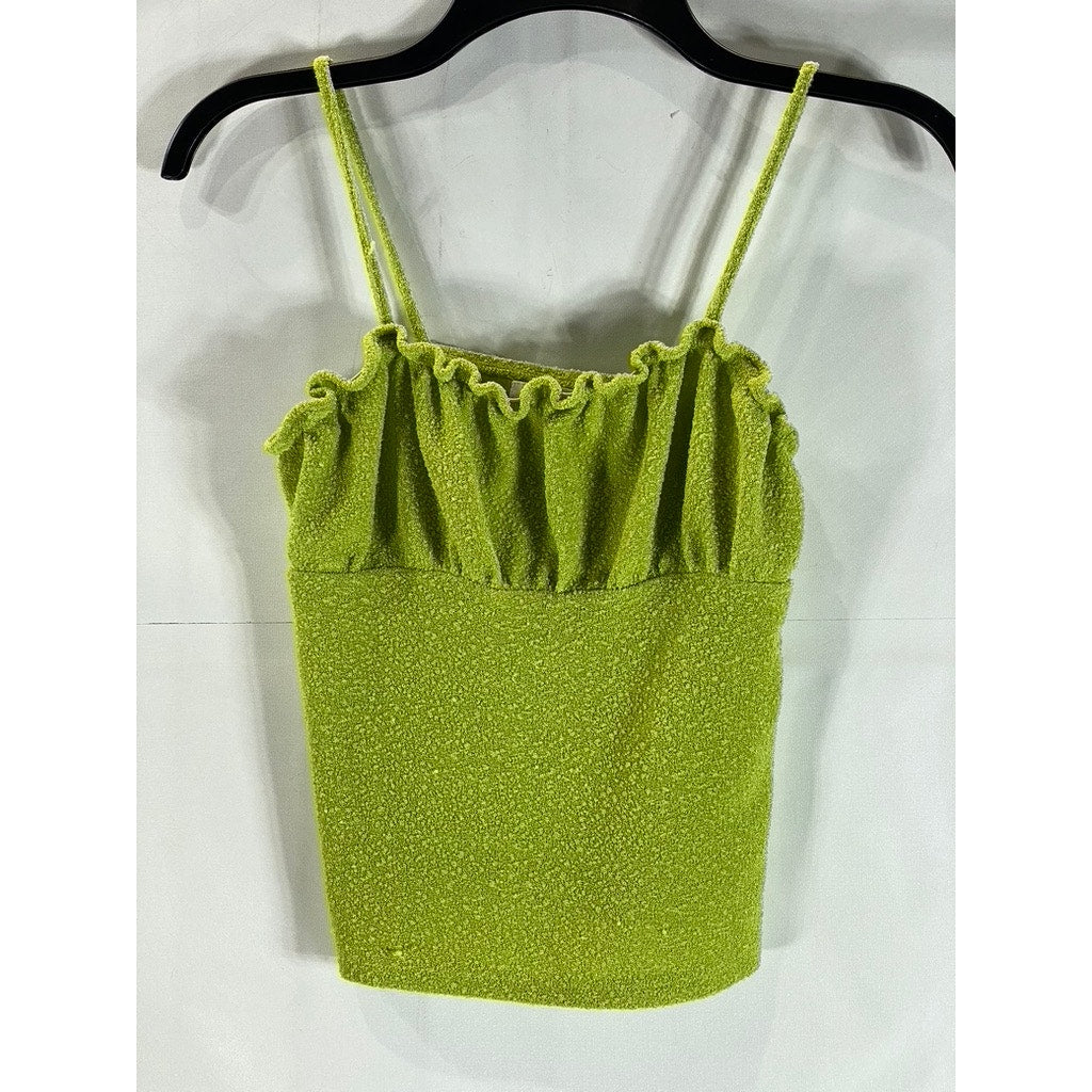 URBAN OUTFITTERS Women's Green Terry Ruched Spaghetti Strap Tank Top SZ S