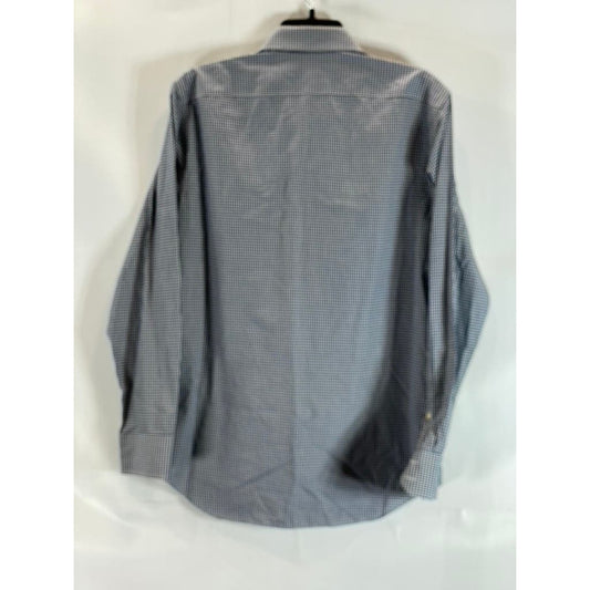 BANANA REPUBLIC Men's Navy Micro Gingham Slim-Fit No-Iron Button-Up Shirt SZ S