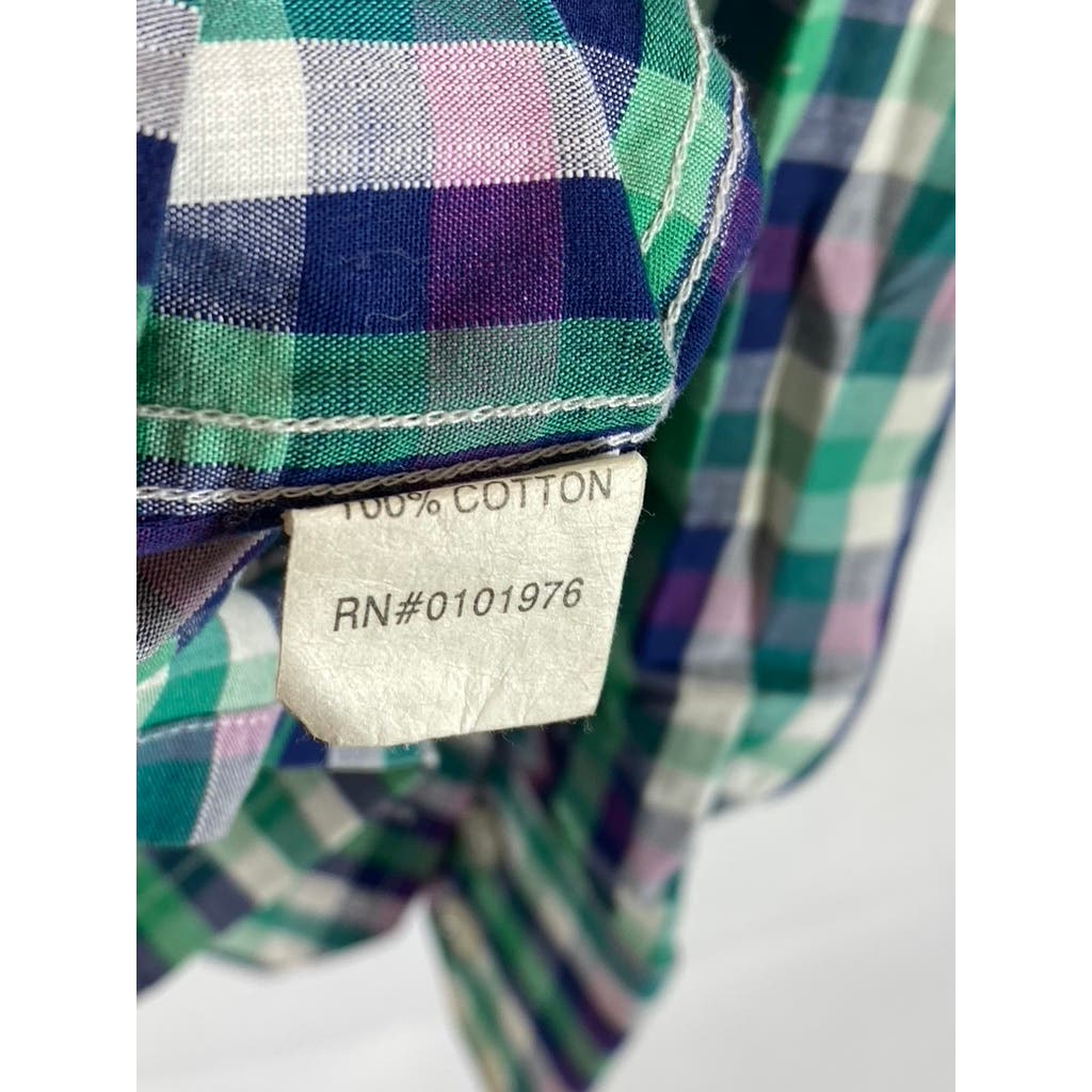 INSERCH ICON Men's Green Check Jacquard Cotton Button-Up Flip Cuff Shirt SZ XL