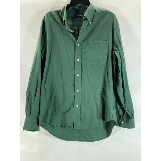 LANDS' END Men's Green Cotton Button-Up Long Sleeve Dress Shirt SZ 15-15.5