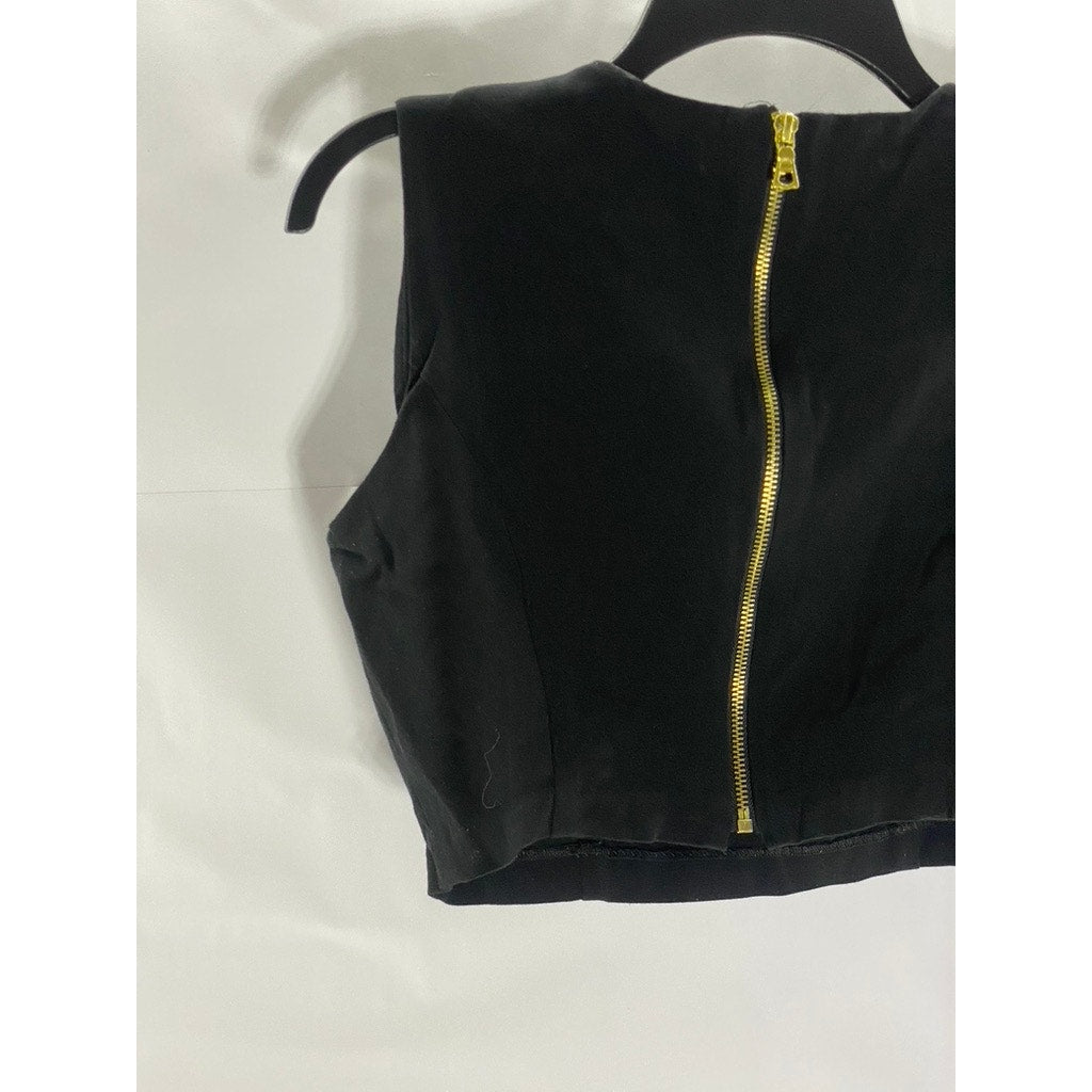 TOPHAT IMAGEWEAR Women's Black Back-Zipper Crewneck Sleeveless Crop Top SZ 8