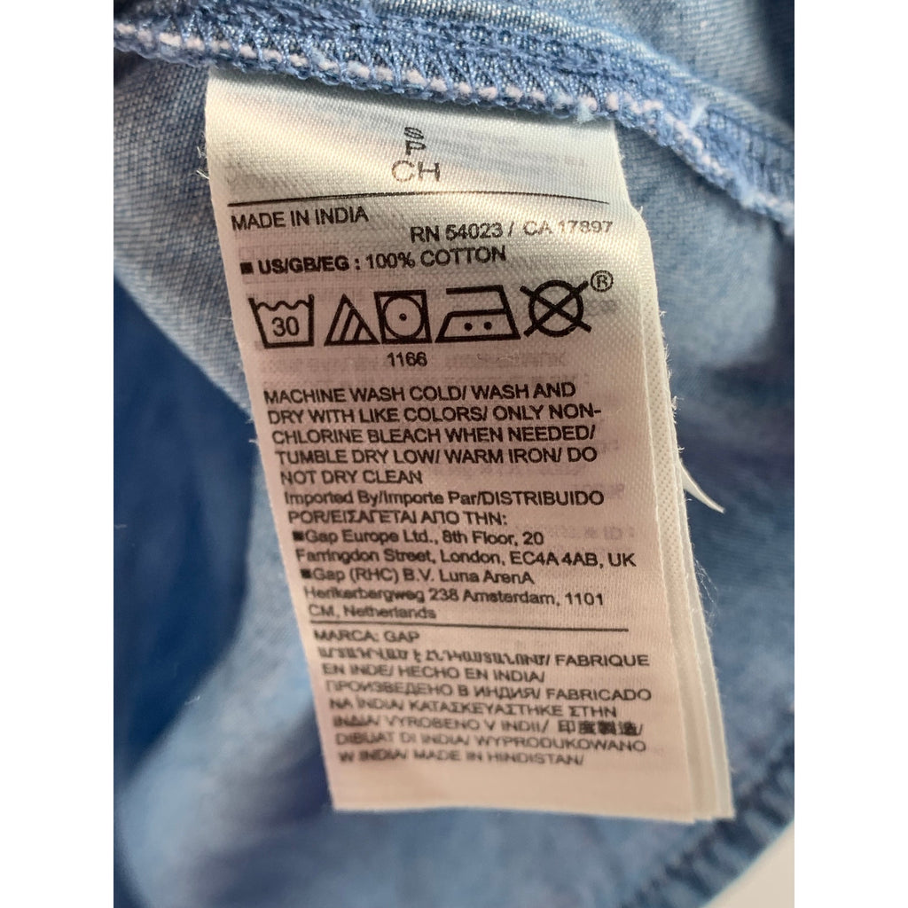 GAP Women's Blue Chambray Split-Neck Flutter Short Sleeve Top SZ S