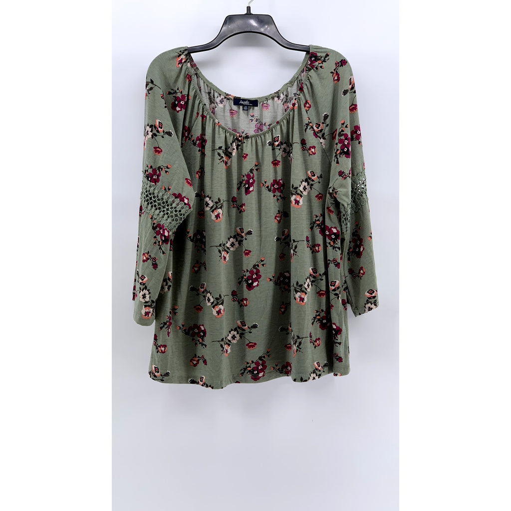 ANGELS FOREVER YOUNG Women's Plus Green Floral Top SZ 2X