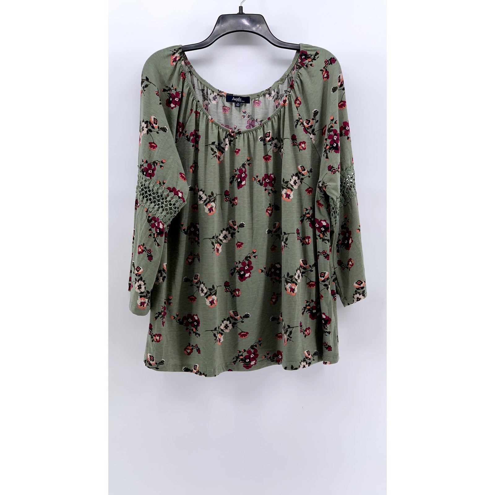 ANGELS FOREVER YOUNG Women's Plus Green Floral Top SZ 2X