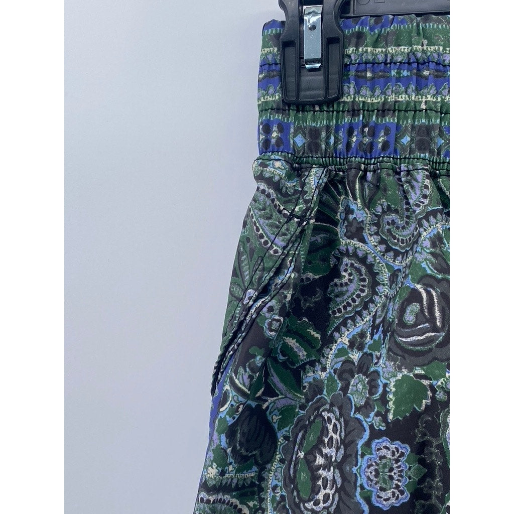 FREE PEOPLE MOVEMENT Women's Blue-Green Paisley High-Rise Casual Shorts SZ XS