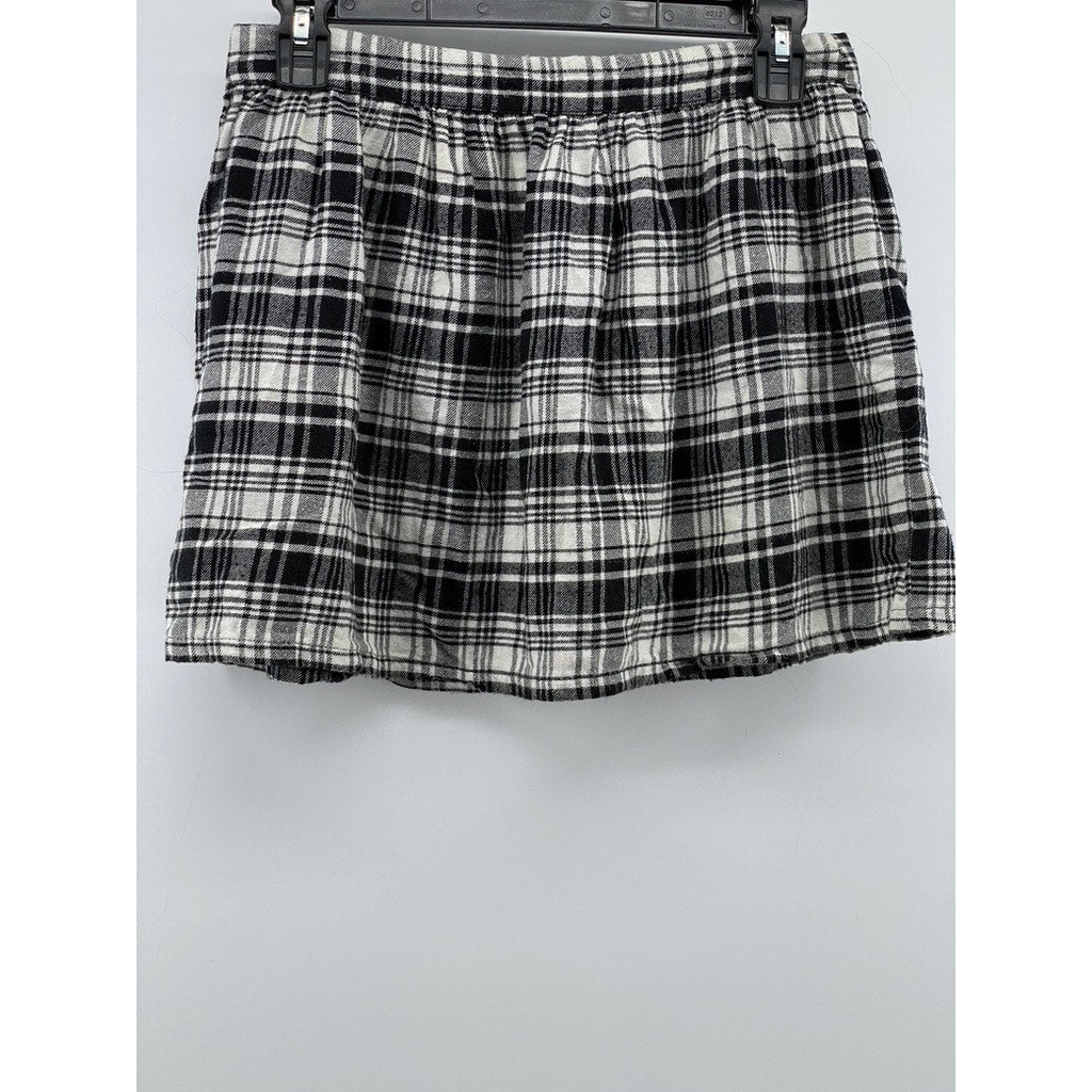 FOREVER 21 Women's Black-White Plaid A-Line Mini Skirt SZ S