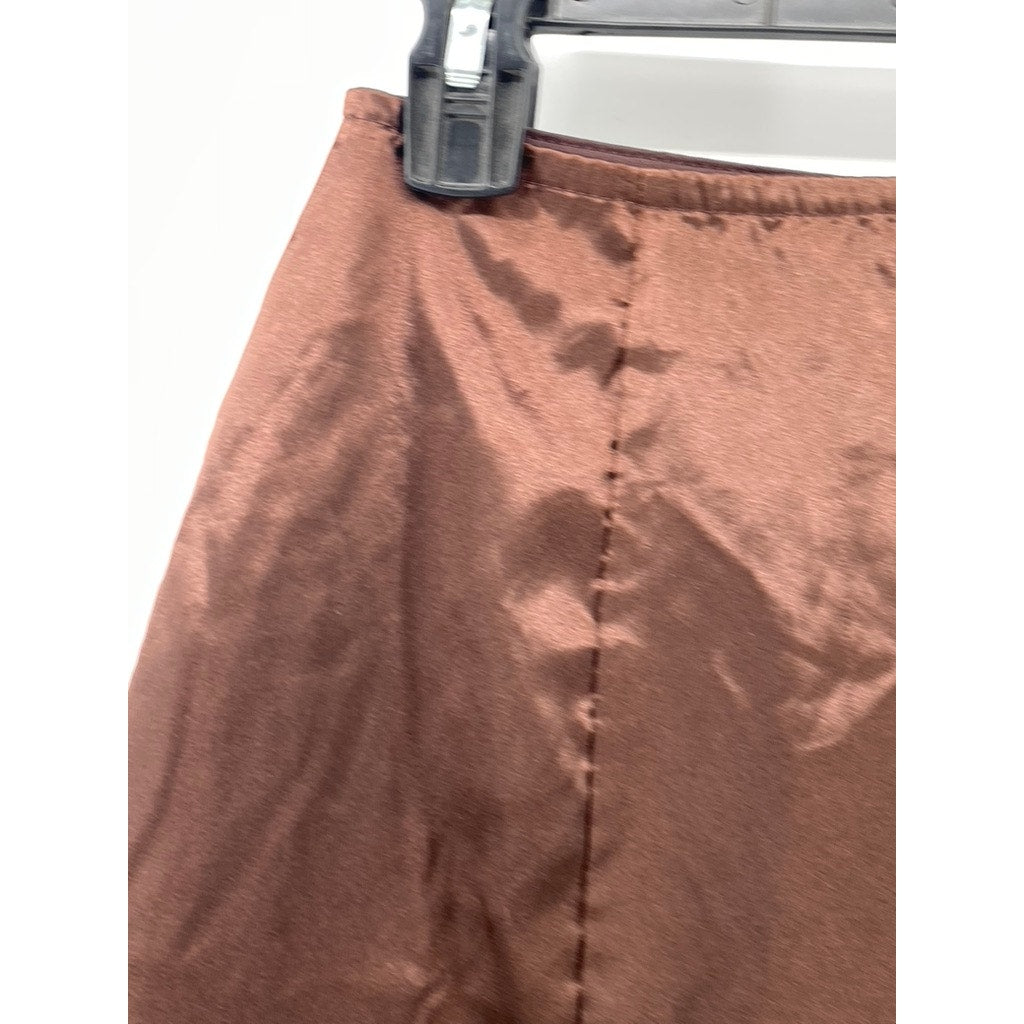 WINDSOR Women's Dark Brown Satin A-Line Side-Slit Mini Skirt SZ S