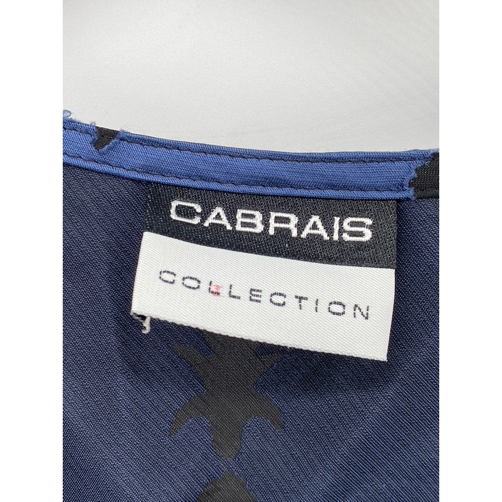 CABRAIS COLLECTION Women's Blue Pineapple Crewneck Short Sleeve Mini Dress SZ 12