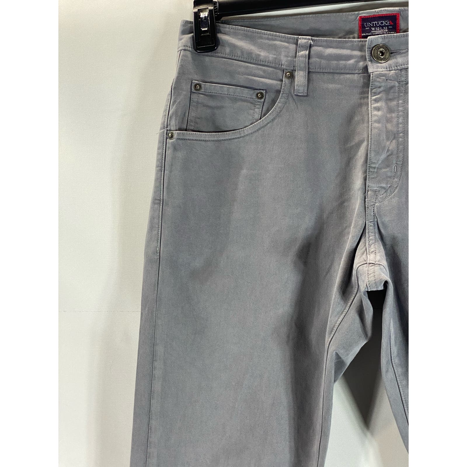 UNTUCKIT Men's Kenzo Gray Straight-Leg Pima Cotton Five-Pocket Jean SZ 32X32