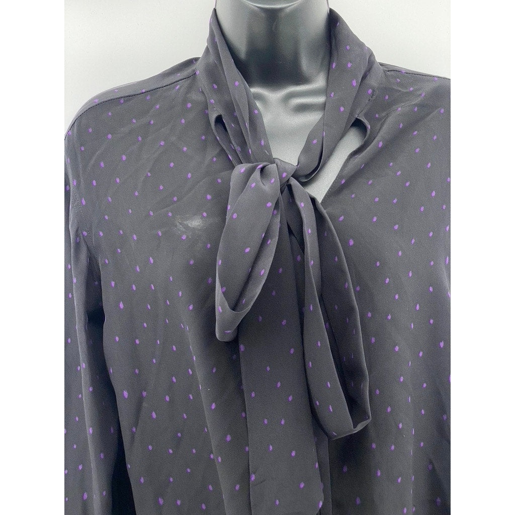 SCANLAN THEODORE Women’s Black-Purple Micro Dot Tie-Neck Long Sleeve Blouse SZ 4