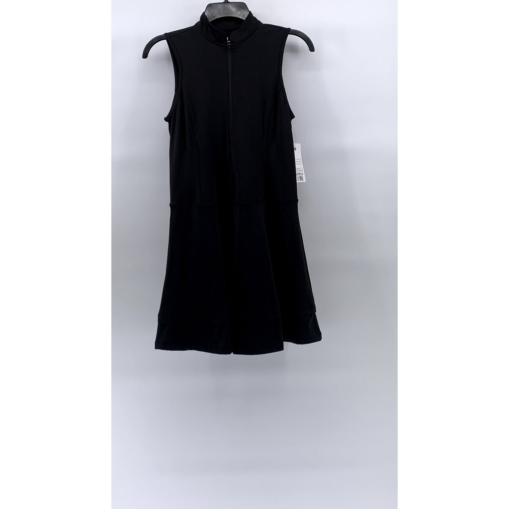 APANA Women's Black Solid Half-Zip Sleeveless A-Line Mini Active Dress SZ S
