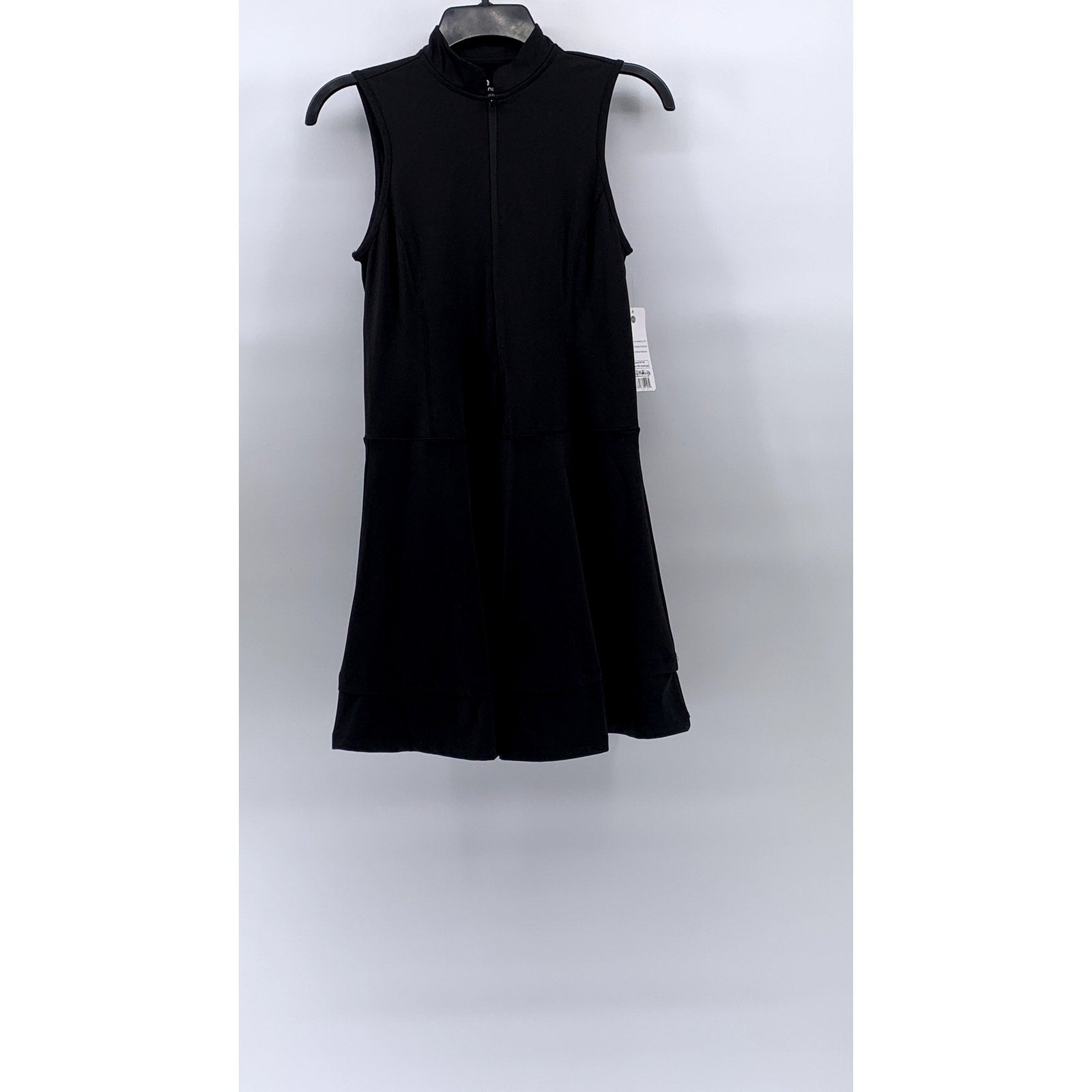 APANA Women's Black Solid Half-Zip Sleeveless A-Line Mini Active Dress SZ S