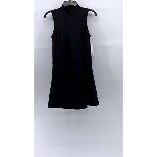 APANA Women's Black Solid Half-Zip Sleeveless A-Line Mini Active Dress SZ S