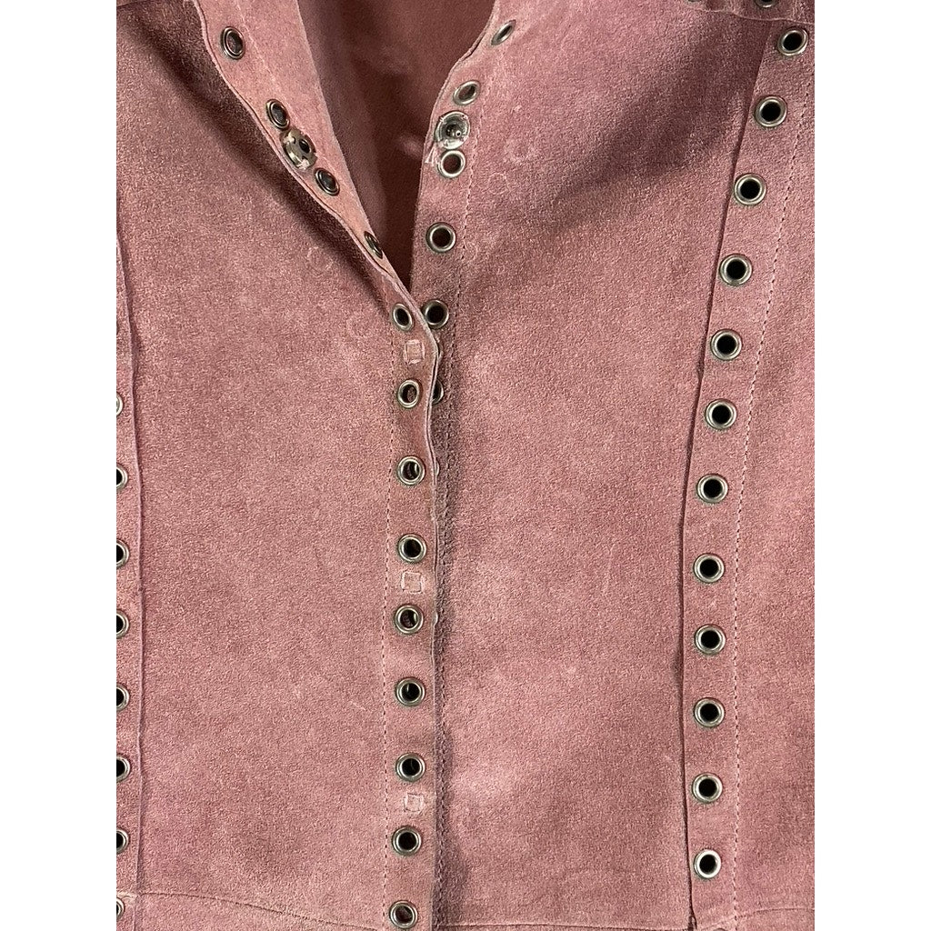 ESSENDI Women's Pink Vintage Calf Suede Cropped Grommet Snap-Button Jacket SZS