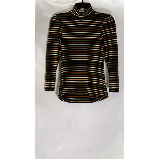 FREE PEOPLE Women's Black-Multicolor I'm Cute Striped Turtleneck Top SZ XS