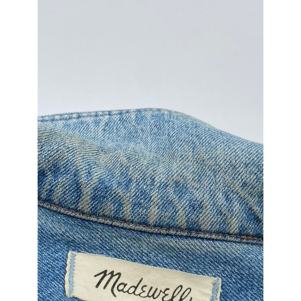 MADEWELL Men’s Highbury Wash Blue Denim Relaxed-Fit Button-Up Shirt Jacket SZ S