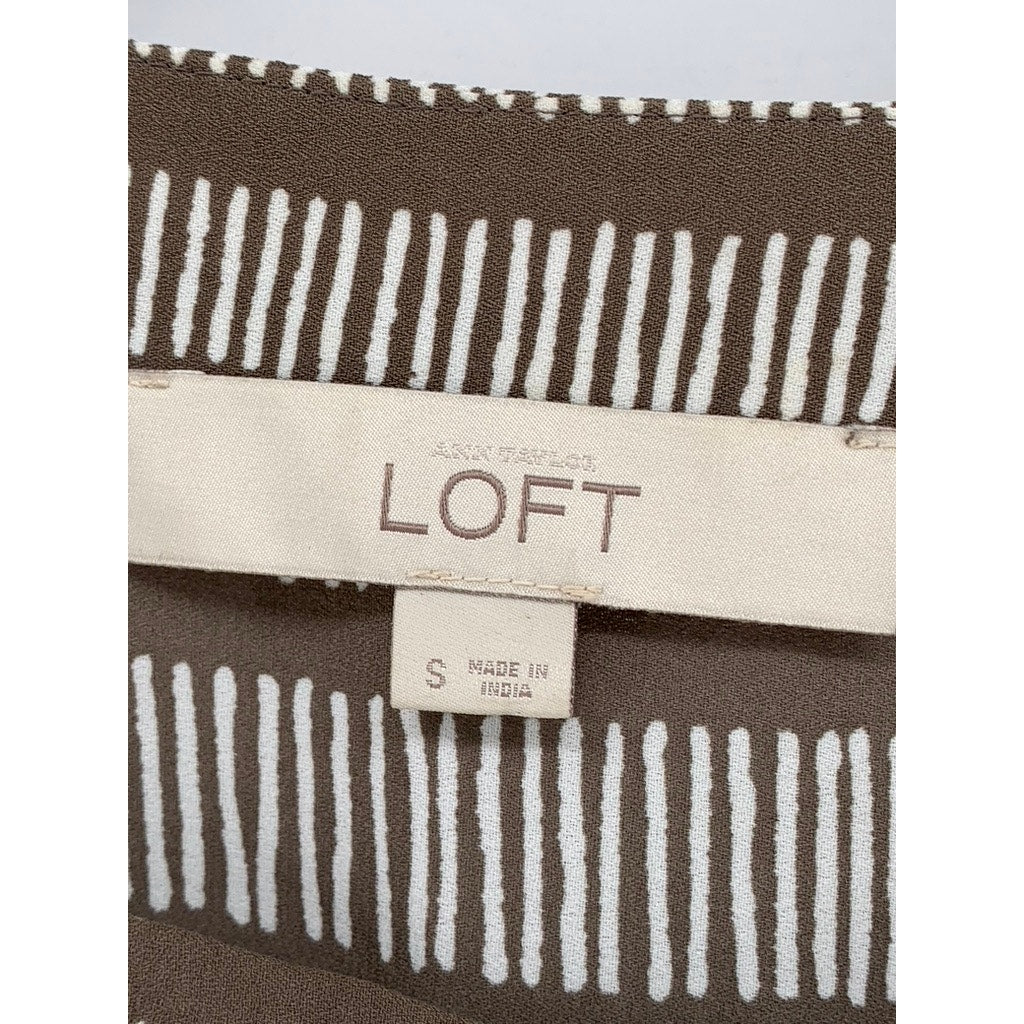 ANN TAYLOR LOFT Women's Brown Striped Scoop-Neck Short Sleeve Top SZ S