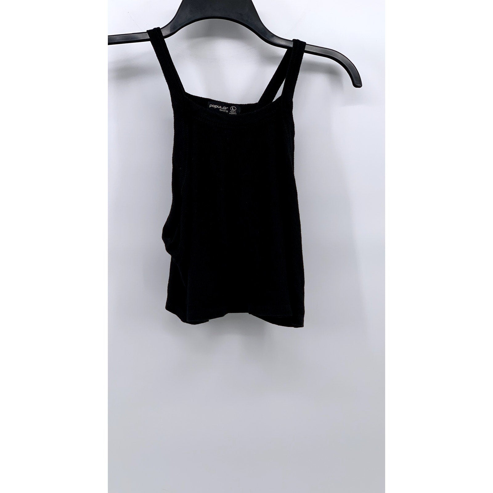 POPULAR BASICS Women’s Black Ribbed Scoop-Neck Sleeveless Cropped Top SZ L