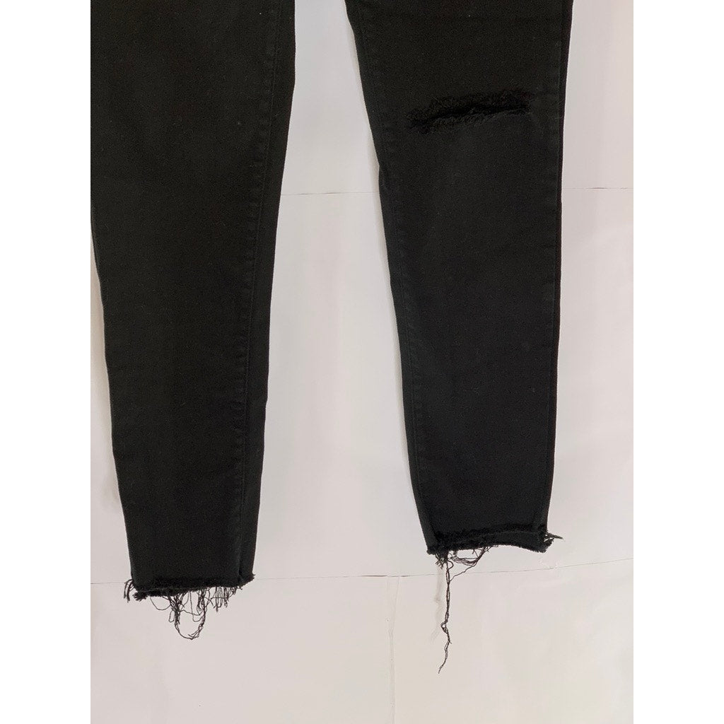 UNIQLO JEANS Women's Black Solid Skinny-Fit Raw-Hem Five-Pocket Denim Jean SZ 26