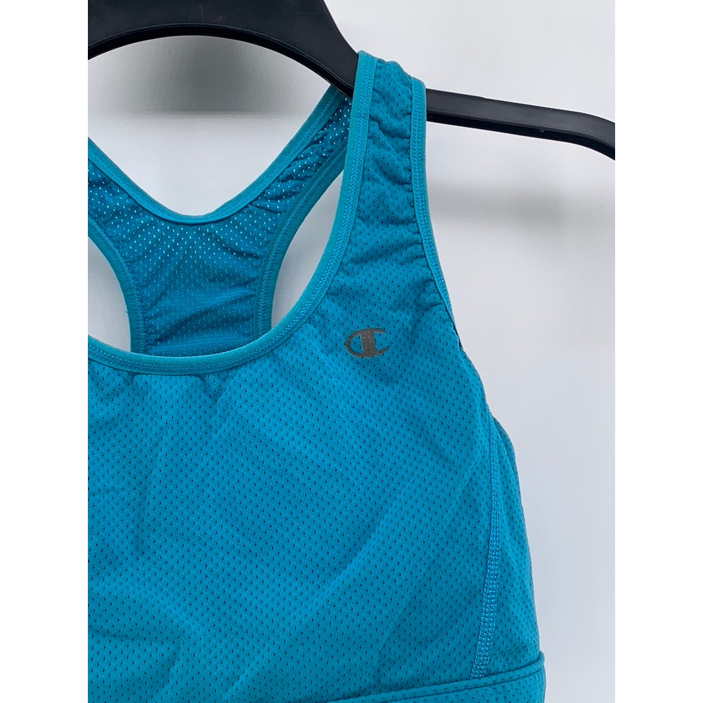 CHAMPION Women's Blue-Black Reversible Racer-Back Sports Bra SZ S
