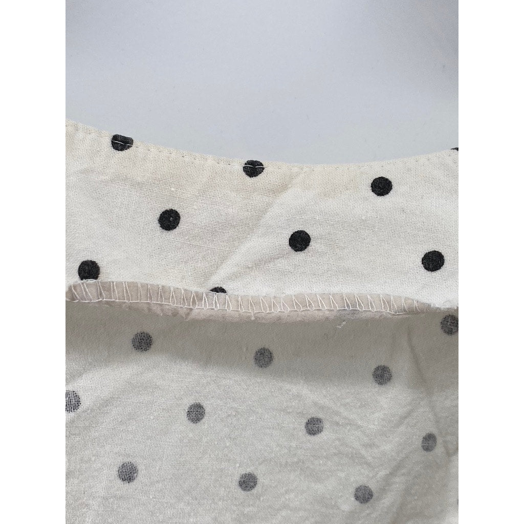 UNBRANDED Women's White-Black Micro Dot Print Balloon Sleeve Cropped Top SZ S