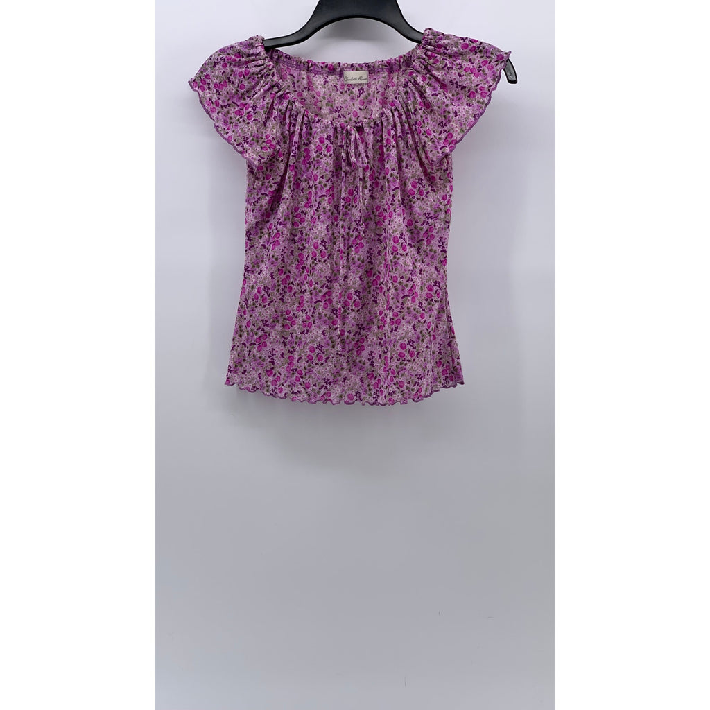 CHARLOTTE RUSSE Women's Pink Floral Scoop-Neck Short Flutter Sleeve Top SZ S