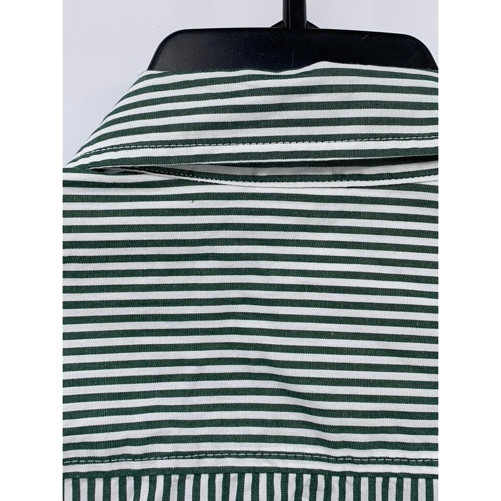 GAP Women's Green-White Striped Ruffle Hem Button-Up Long Sleeve Top SZ S