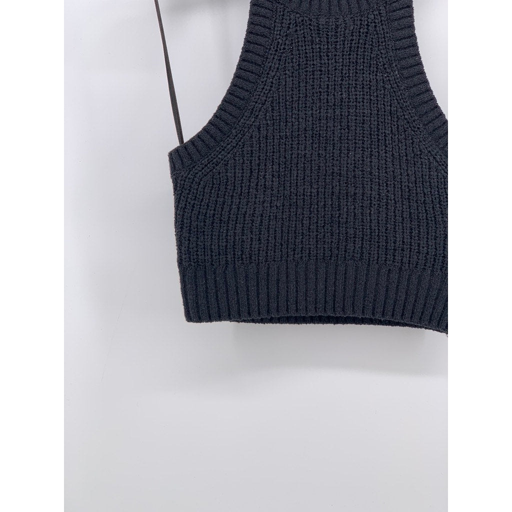 DIVIVDED BY H&M Women's Black Rib Knit Halter Cropped Tank Top SZ XS