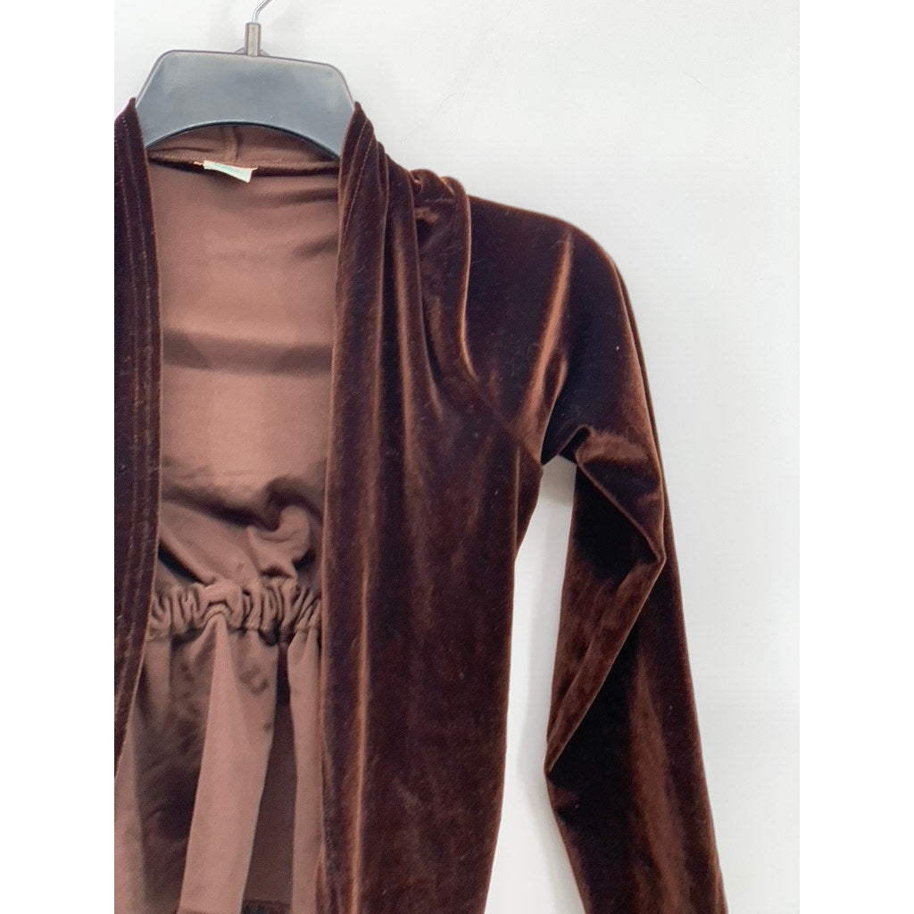PEACHES N' CREAM Women's Brown Velvet Open-Front Back Cinched Sweater SZ XS
