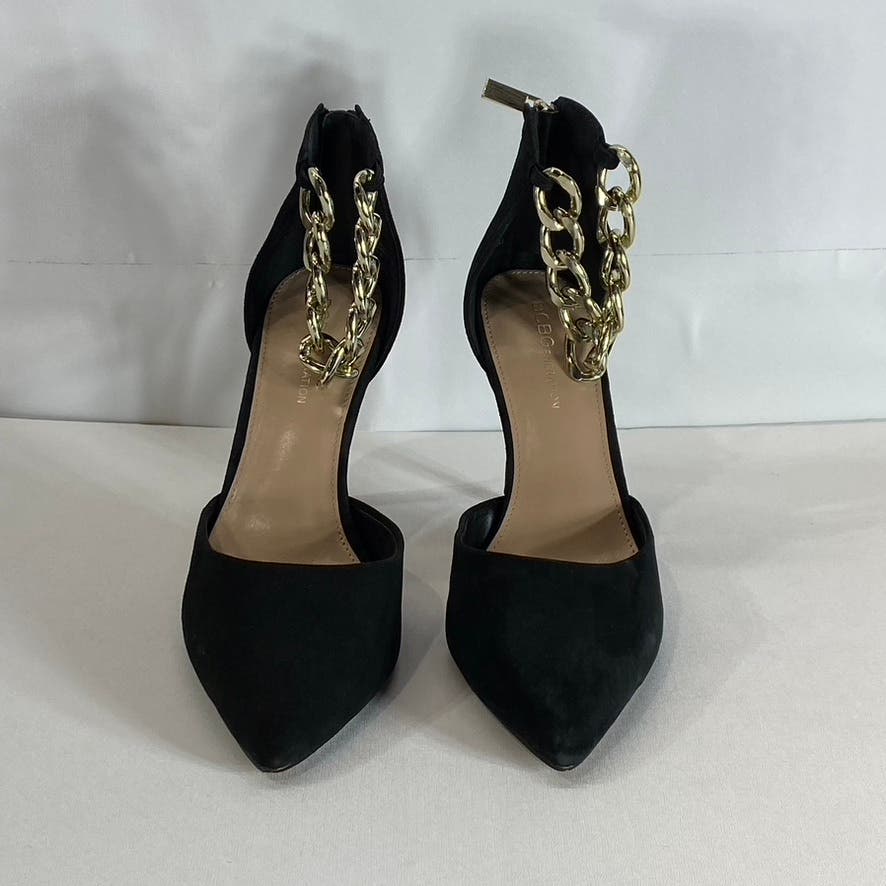 BCBGENERATION Women's Black Haindi Memory Foam Gold Chain Pointed-Toe Pumps SZ 6