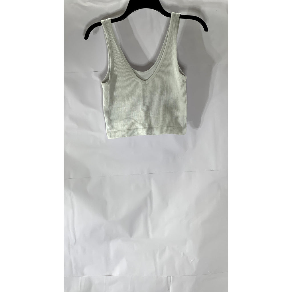OUT FROM UNDER Women's White Ribbed Deep Scoop-Neck Cropped Tank Top SZ L