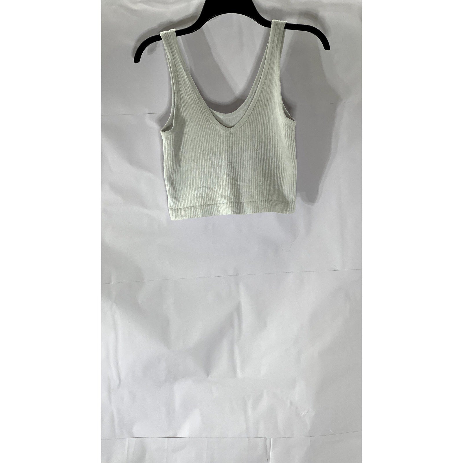 OUT FROM UNDER Women's White Ribbed Deep Scoop-Neck Cropped Tank Top SZ L