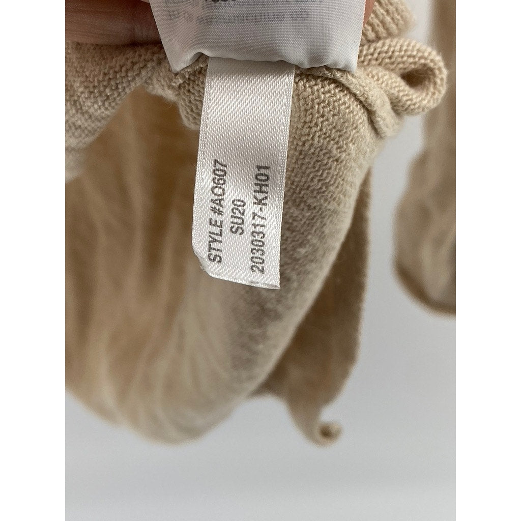 J.CREW Women's Tan V-Neck Linen-Blend Long Sleeve Casual Top SZ M