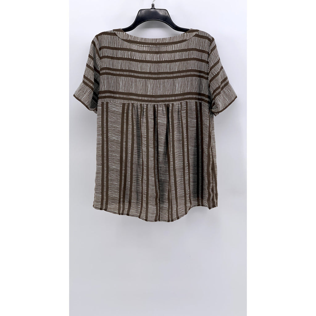 ANN TAYLOR LOFT Women's Brown Striped Scoop-Neck Short Sleeve Top SZ S