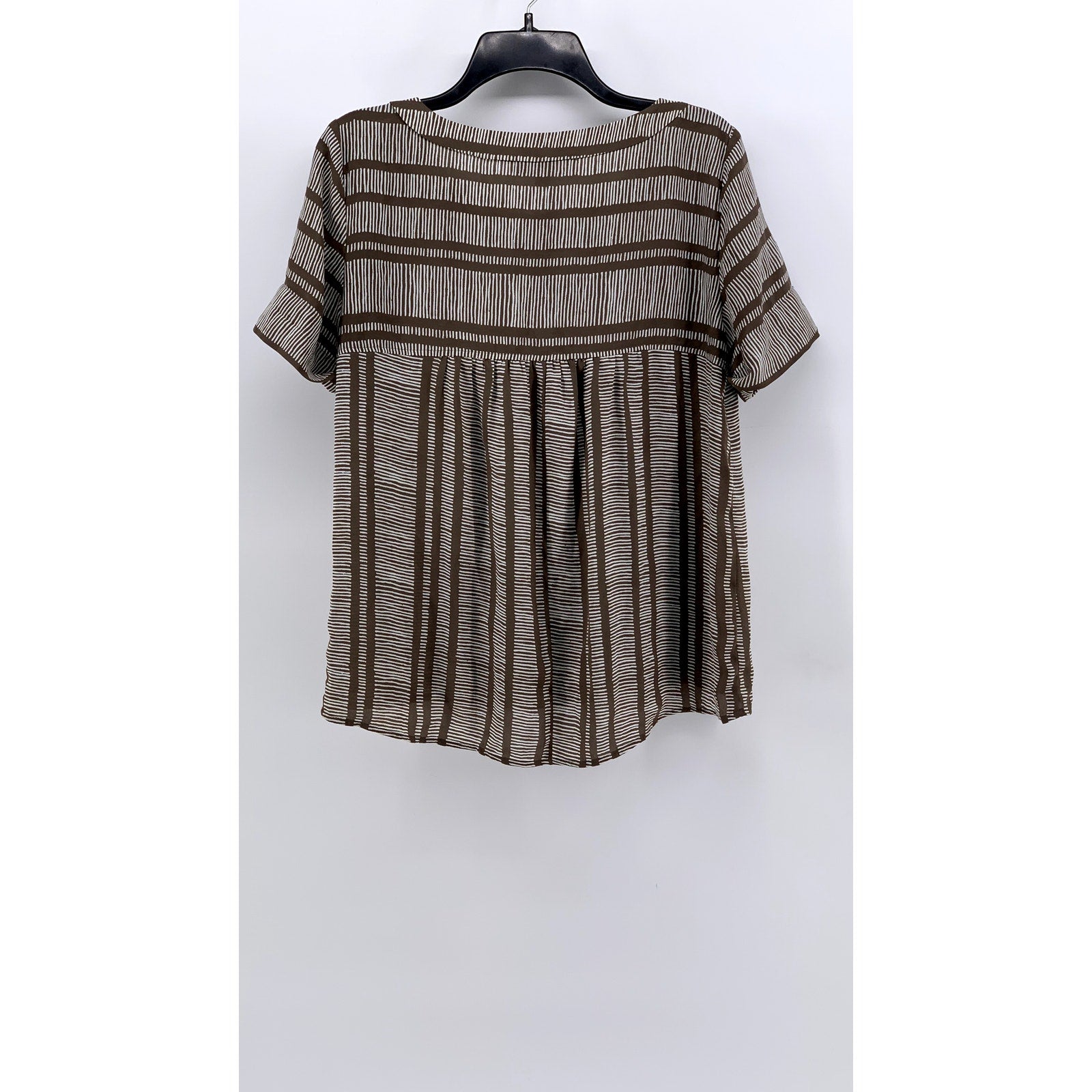 ANN TAYLOR LOFT Women's Brown Striped Scoop-Neck Short Sleeve Top SZ S