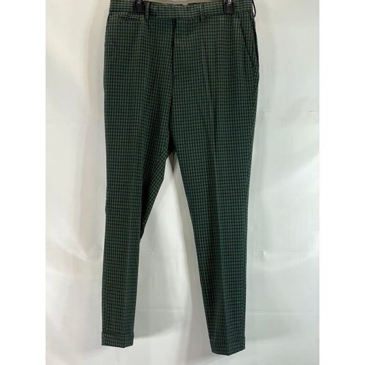 ASOS DESIGN Men's Navy/Green Micro Check Tapered Smart Trousers SZ 34X34