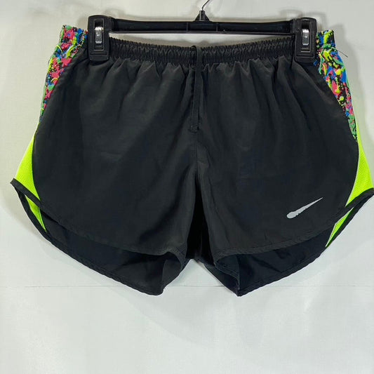 NIKE Women’s Black/Neon Green Printed Dri-FIT Elastic Waist Running Shorts SZ S