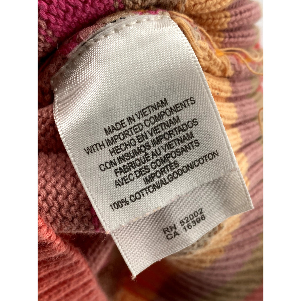 LIZ CLAIBORNE Women's Pink-Orange Striped Knit Button Mock-Neck Sweater SZ M