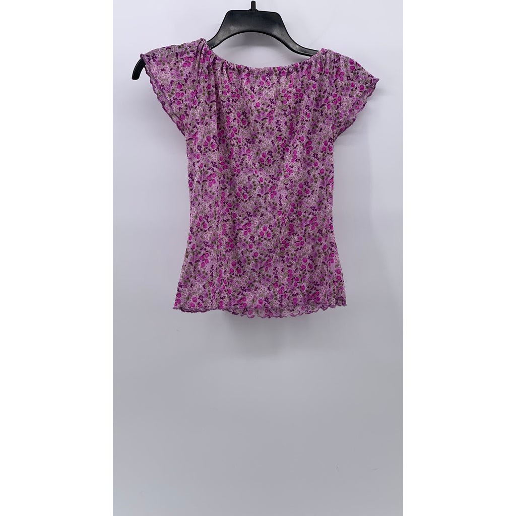CHARLOTTE RUSSE Women's Pink Floral Scoop-Neck Short Flutter Sleeve Top SZ S